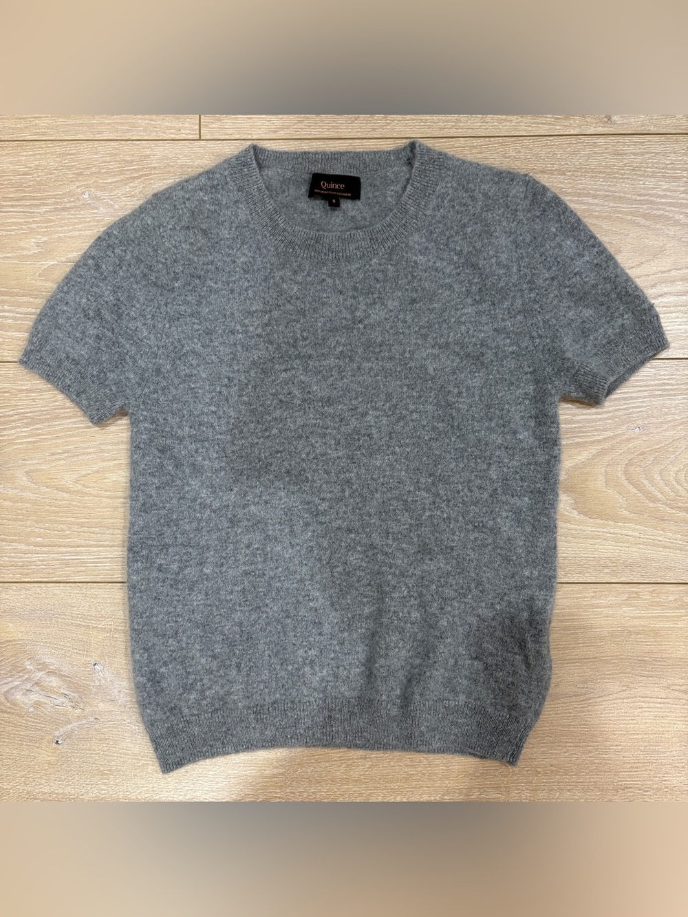 Quince 100% Mongolian Cashmere Short Sleeve Tee Heather Grey S